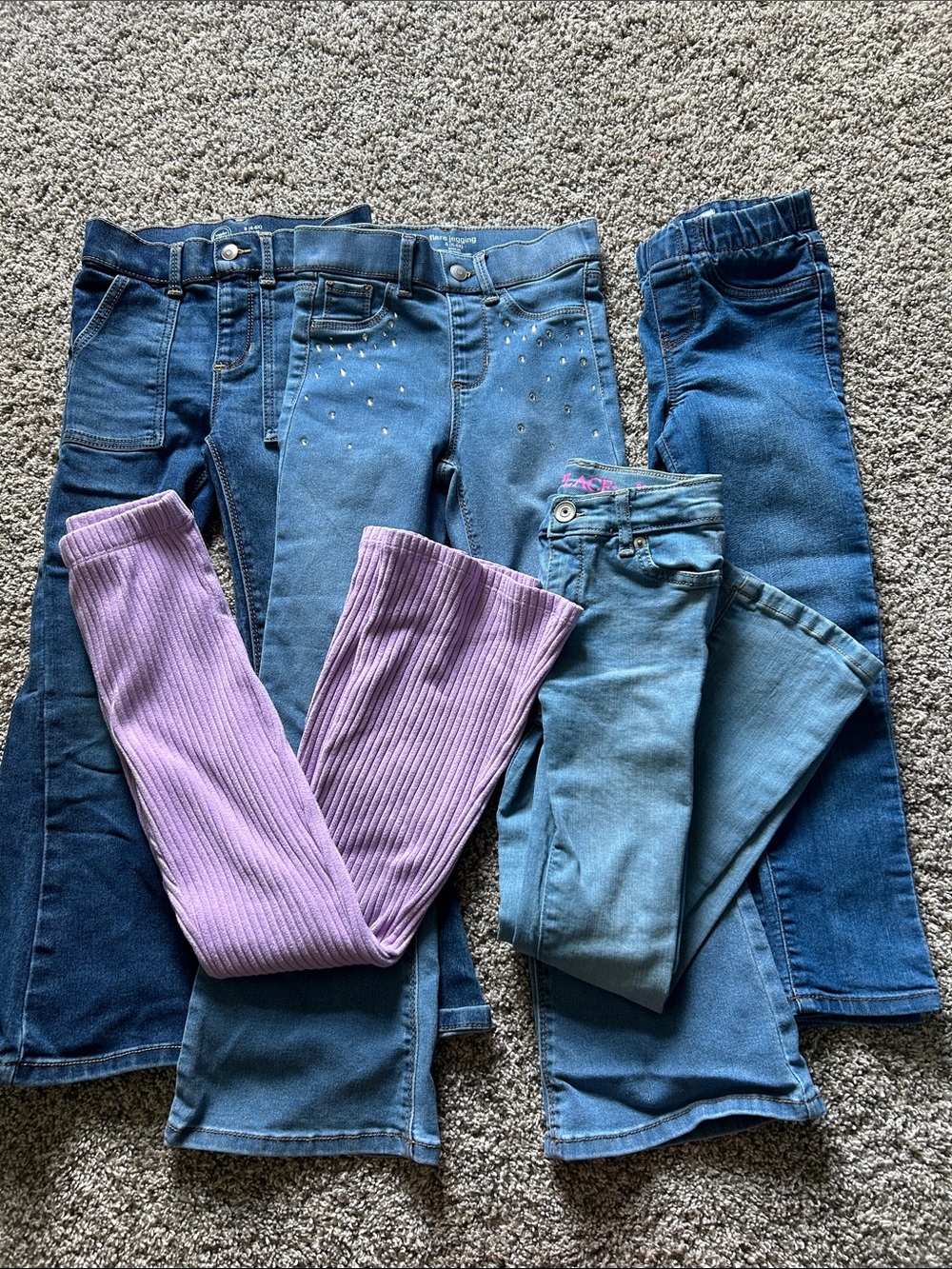 Place Girls Purple Ribbed Leggings and Assorted Blue Denim Jeans